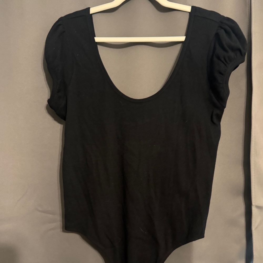 NWT Nordstrom BP. Puff Sleeve Tie-Back Bodysuit - Black - 1X